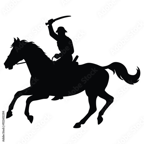 a cavalry soldier ride on horseback swinging blade weapon vector silhouette 