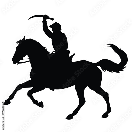 a cavalry soldier ride on horseback swinging blade weapon vector silhouette 