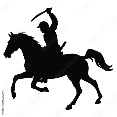 a cavalry soldier ride on horseback swinging blade weapon vector silhouette 