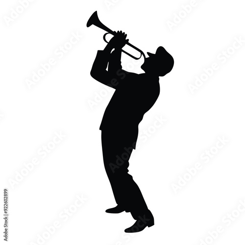 a male musician playing trumpet musical instrument vector silhouette isolated white background