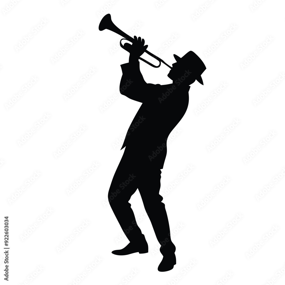 a male musician playing trumpet musical instrument vector silhouette isolated white background a male musician playing trumpet musical instrument vector silhouette isolated white background