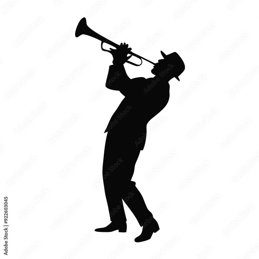 Naklejka premium a male musician playing trumpet musical instrument vector silhouette isolated white background