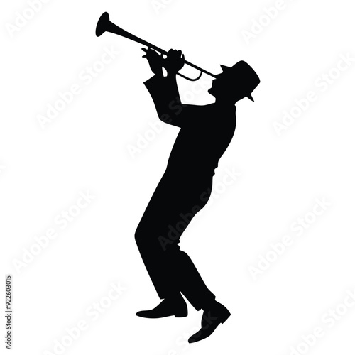 a male musician playing trumpet musical instrument vector silhouette isolated white background