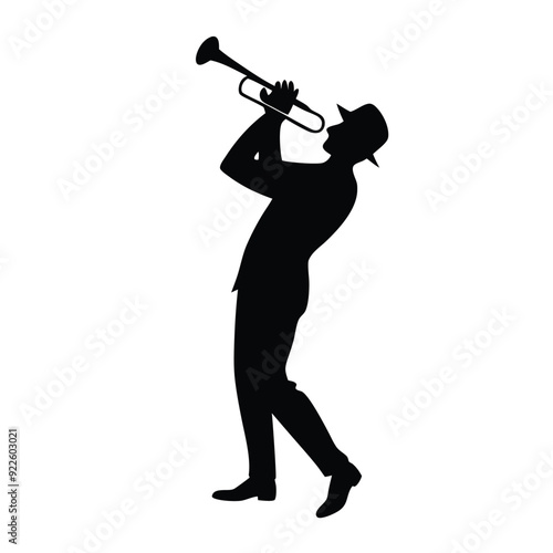 a male musician playing trumpet musical instrument vector silhouette isolated white background