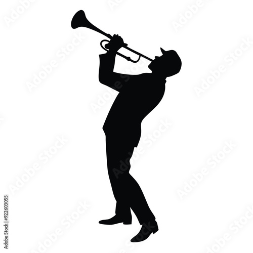 a male musician playing trumpet musical instrument vector silhouette isolated white background