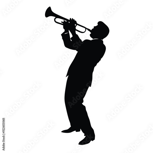 a male musician playing trumpet musical instrument vector silhouette isolated white background