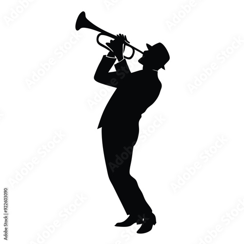 a male musician playing trumpet musical instrument vector silhouette isolated white background