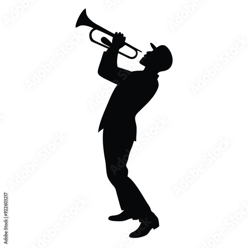 a male musician playing trumpet musical instrument vector silhouette isolated white background