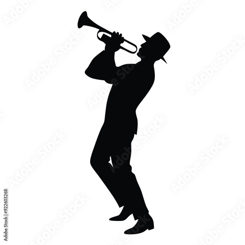 a male musician playing trumpet musical instrument vector silhouette isolated white background