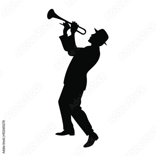 a male musician playing trumpet musical instrument vector silhouette isolated white background