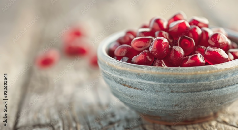 Fresh Pomegranate Seeds in a Bowl on Wooden Table Fresh Pomegranate Seeds in a Bowl on Wooden Table