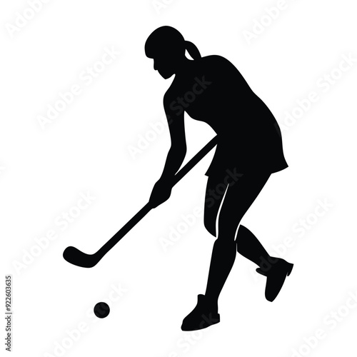 a woman hockey player vector silhouette, isolated white background 