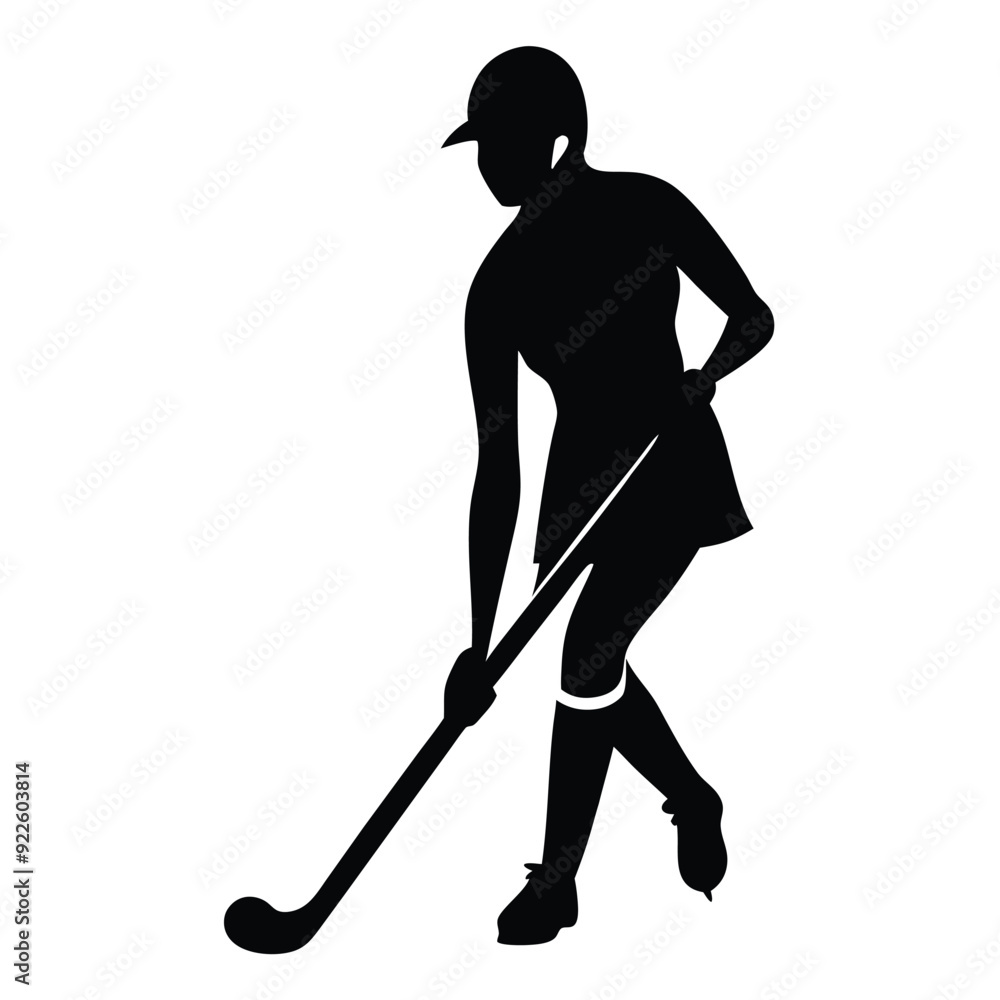 a woman hockey player vector silhouette, isolated white background a woman hockey player vector silhouette, isolated white background