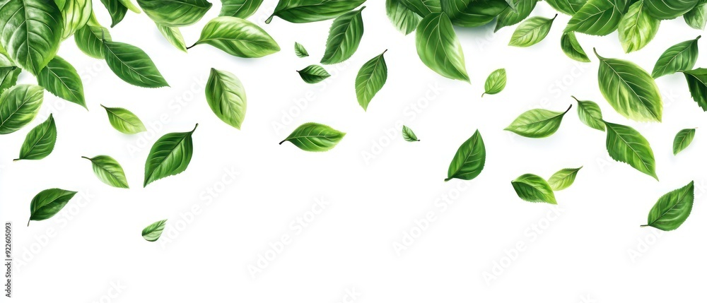 Obraz premium Green Leaves Falling on a White Background