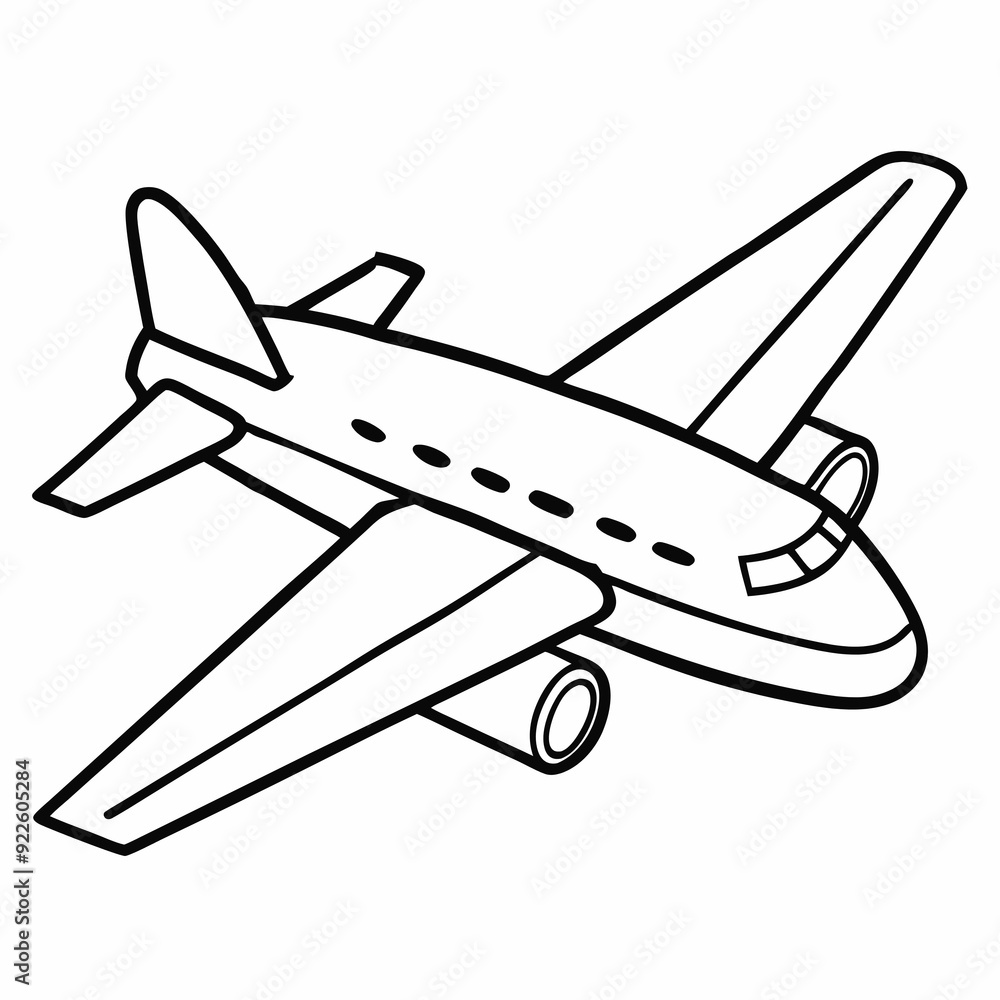 Fototapeta premium Black and White Airplane Outline Illustration, Aviation Concept with Copy Space