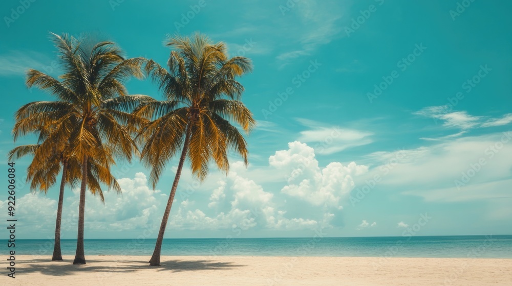 Fototapeta premium Vintage stylized with film light leaks palm tree on tropical beach