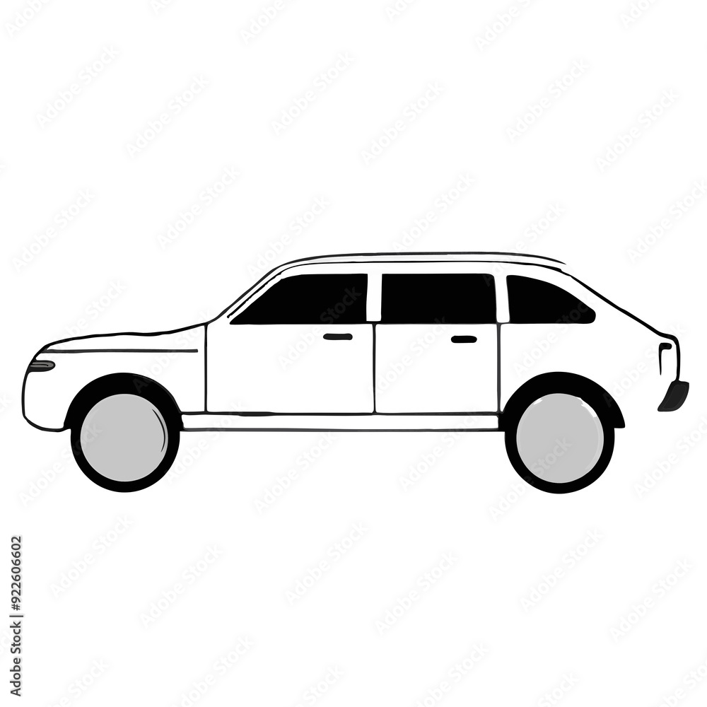 Fototapeta premium Black and White Car Outline Illustration, Vehicle Concept with Copy Space