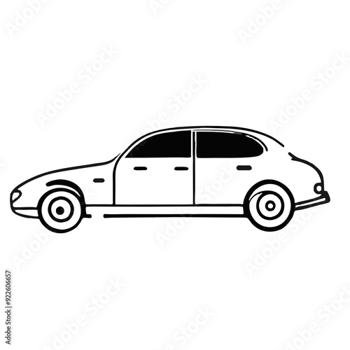 Black and White Car Outline Illustration, Vehicle Concept with Copy Space