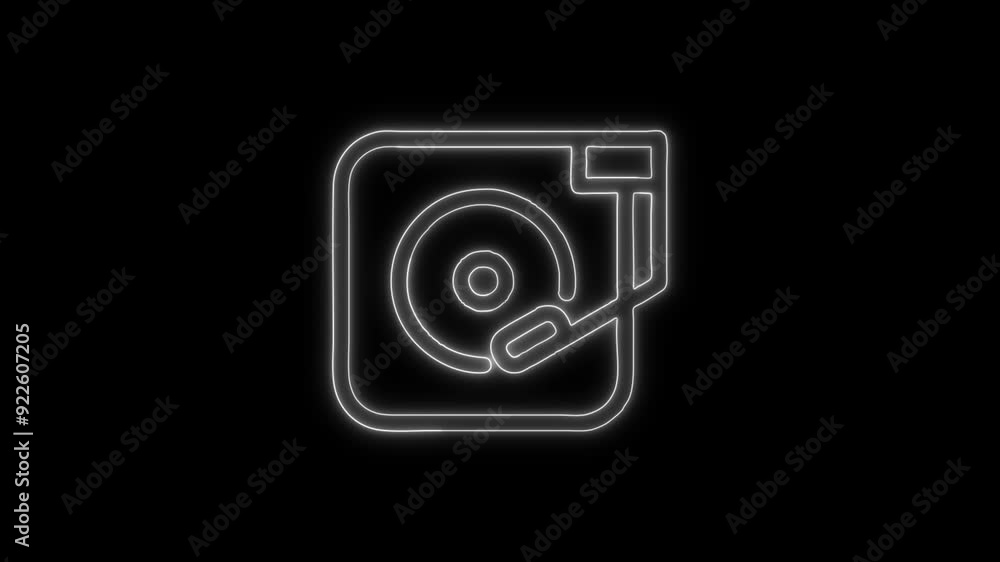 Vinyl Record Player Icon - 4K Animated Design with Linear Symbol on Black Background Vinyl Record Player Icon - 4K Animated Design with Linear Symbol on Black Background
