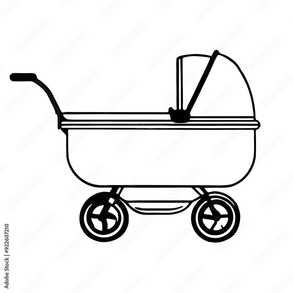 Black and White Baby Stroller Outline Illustration, Parenthood Concept with Copy Space Black and White Baby Stroller Outline Illustration, Parenthood Concept with Copy Space