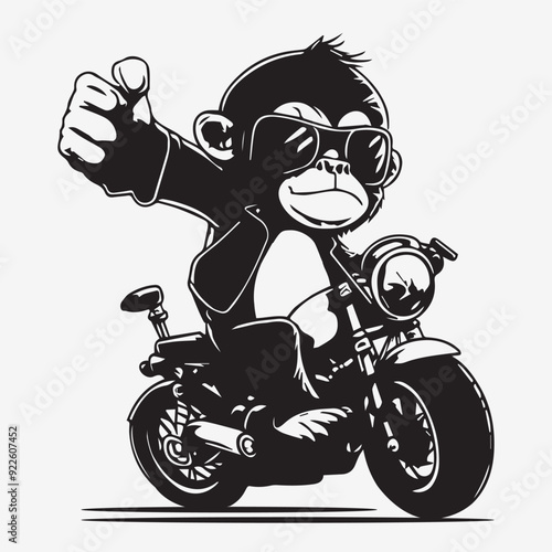 Monkey Riding Motor Bike Hand drawing Vector