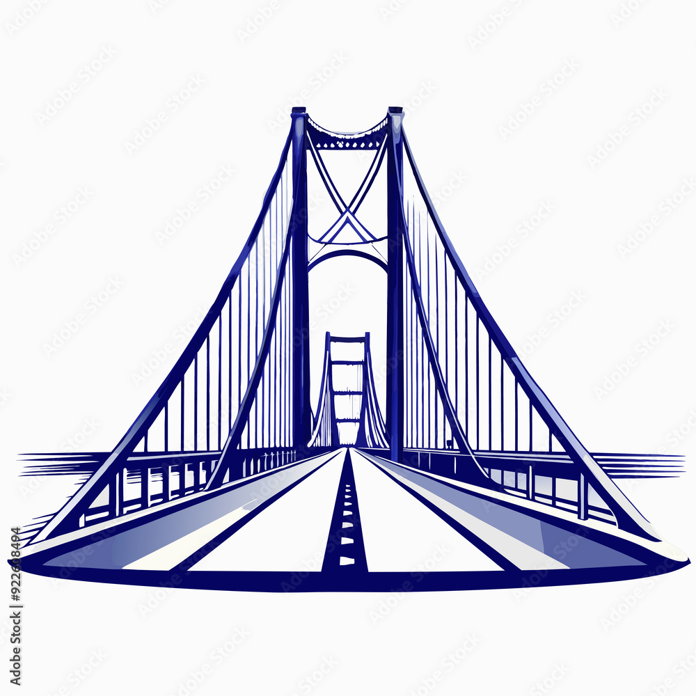 Fototapeta premium Stylized suspension bridge illustration in blue tones