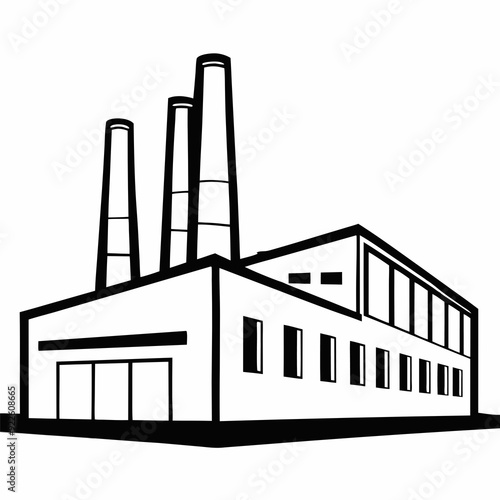 Industrial factory building icon in black and white style