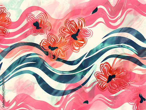 Abstract Floral Design with Vibrant Flowers and Fluid Background for Artistic and Modern Projects  