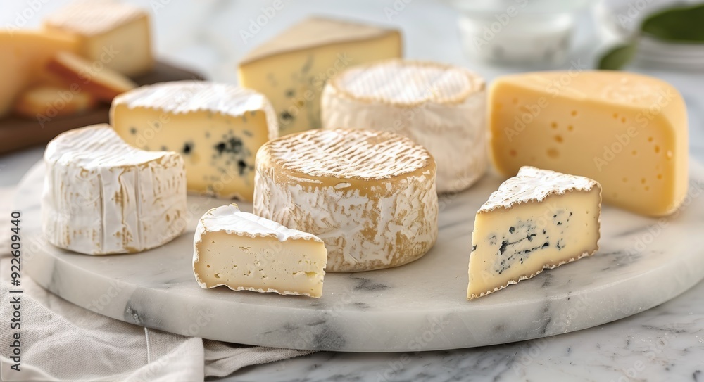 Variety of Cheeses Displayed on a Marble Serving Board Variety of Cheeses Displayed on a Marble Serving Board