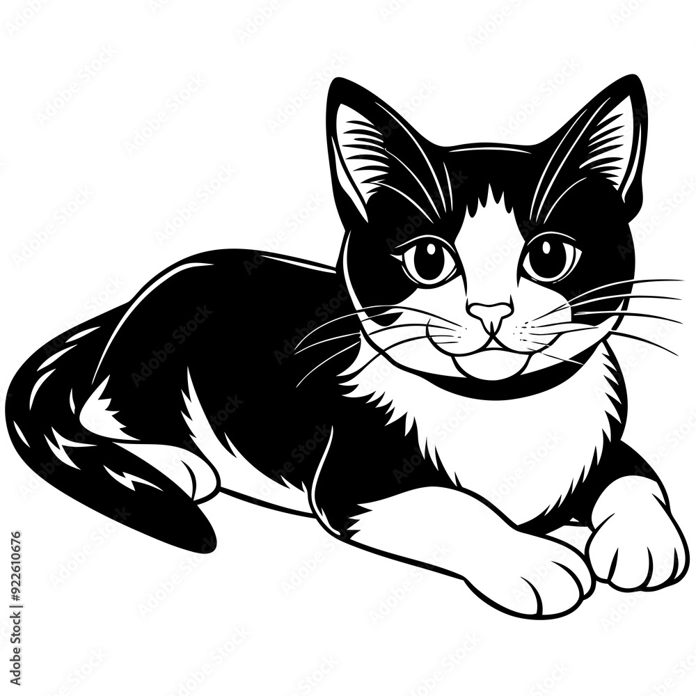 Obraz premium cat lying down silhouette vector illustration