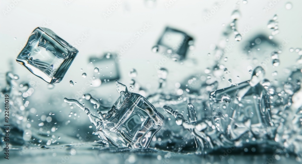 Ice Cubes Splashing in Water in a Bright and Reflective Setting Ice Cubes Splashing in Water in a Bright and Reflective Setting