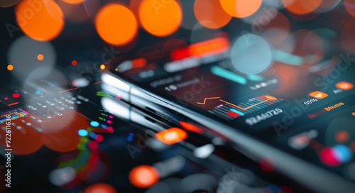 Financial Data Analysis on Smartphone Screen With Colorful Graphs and Rain Ef...