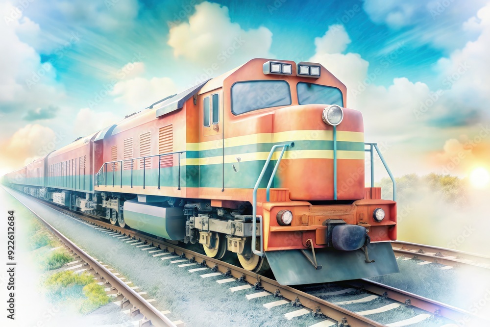 Top view of a modern industrial diesel locomotive traveling on railroad tracks. Generative AI Top view of a modern industrial diesel locomotive traveling on railroad tracks. Generative AI