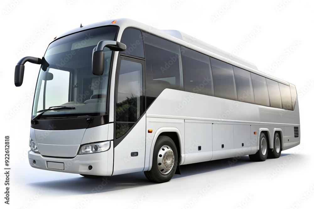 A pristine white tour bus, symbolizing travel, adventure, exploration, transportation, and freedom. A pristine white tour bus, symbolizing travel, adventure, exploration, transportation, and freedom.