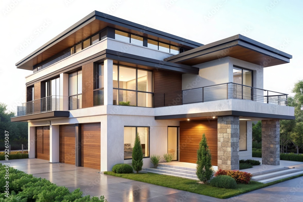 A modern home with a sleek, contemporary design featuring large windows, balconies, and a spacious driveway. The home is surrounded by lush greenery, suggesting a tranquil and luxurious lifestyle. A modern home with a sleek, contemporary design featuring large windows, balconies, and a spacious driveway. The home is surrounded by lush greenery, suggesting a tranquil and luxurious lifestyle.