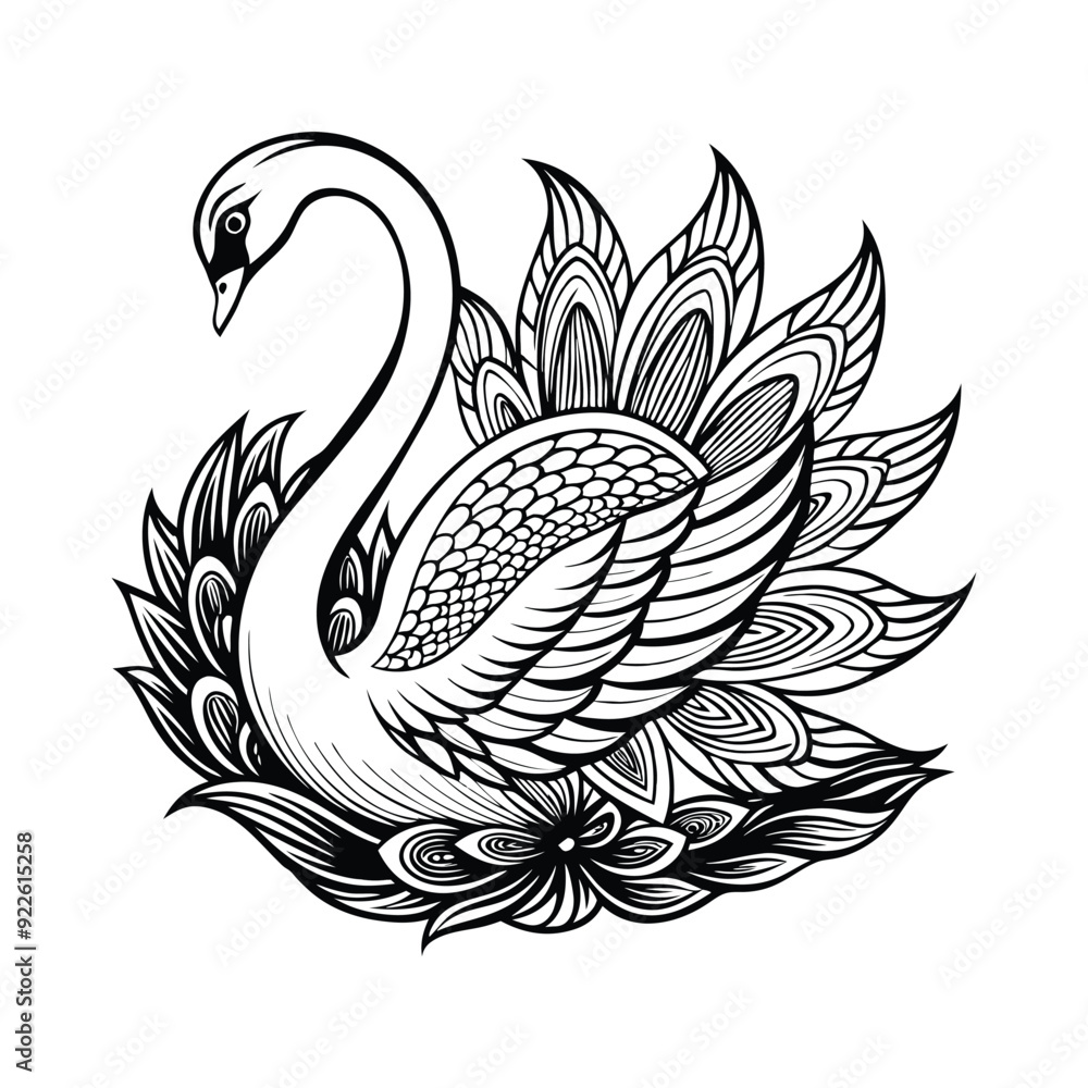 Fototapeta premium Swan coloring page mandala art design 