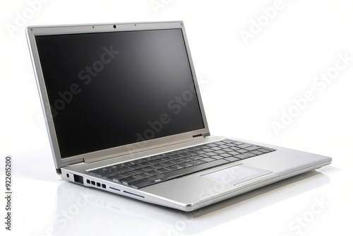 A sleek silver laptop with a blank screen, isolated on a white background. It symbolizes technology, productivity, communication, and opportunity.