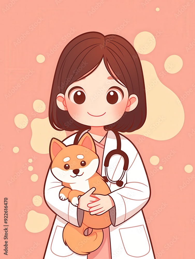 A cartoon character in a lab coat holds a dog, symbolizing veterinary care and compassion. A cartoon character in a lab coat holds a dog, symbolizing veterinary care and compassion.