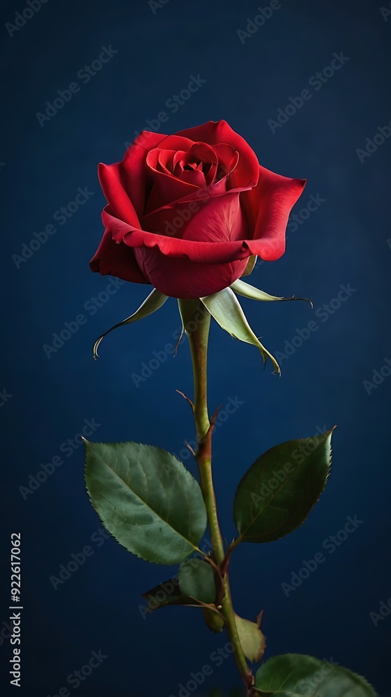 A Single Red Rose Against A Deep Blue Background A Single Red Rose Against A Deep Blue Background