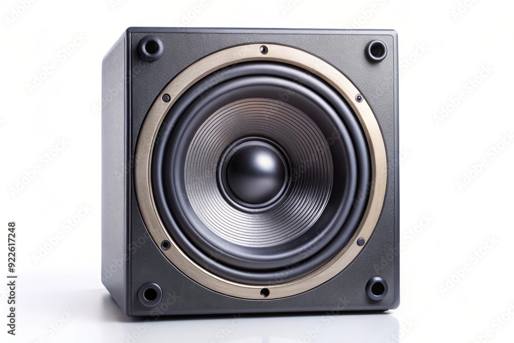 A powerful subwoofer speaker with a large driver and sleek design A powerful subwoofer speaker with a large driver and sleek design