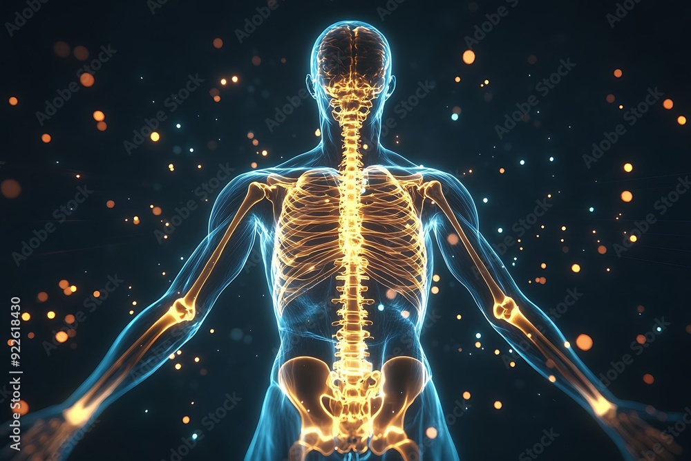 3D human skeleton x-ray scan, detailed anatomical bone structure 3D human skeleton x-ray scan, detailed anatomical bone structure