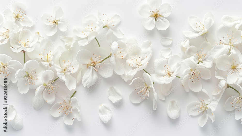 White Flowers Arranged on White Background for Card Border White Flowers Arranged on White Background for Card Border