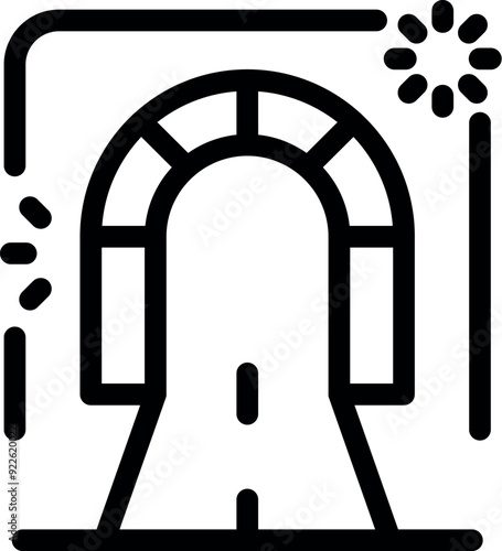 Simple line icon of a road passing under a stone archway with a lamppost and fence beside it