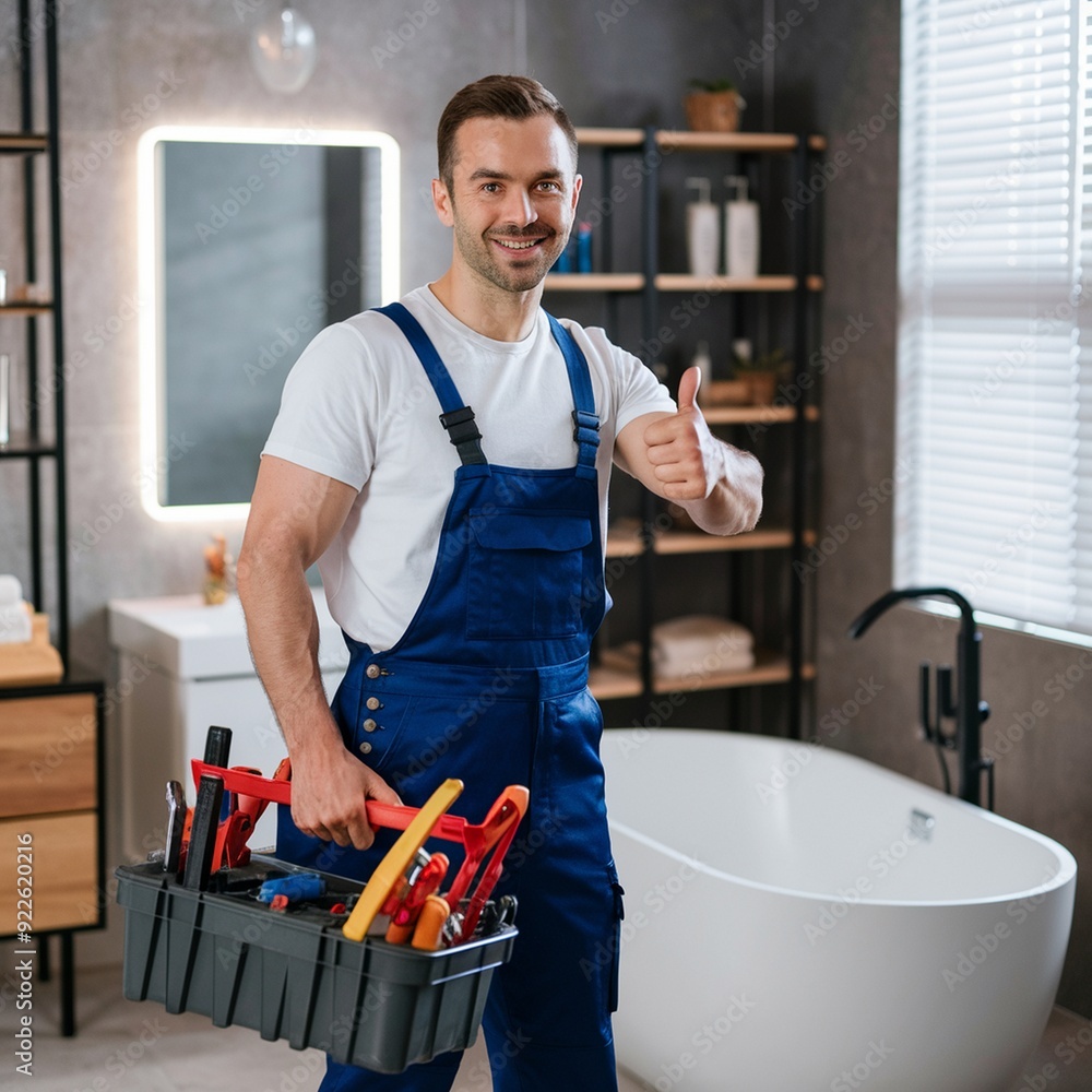 Skilled Plumber with Tools Giving Thumbs-Up at Your Home for Expert Plumbing Services, Reliable Plumber Showing Thumbs-Up with Tools: Home Plumbing Solutions You Can Trust, Certified Plumber with Tool Skilled Plumber with Tools Giving Thumbs-Up at Your Home for Expert Plumbing Services, Reliable Plumber Showing Thumbs-Up with Tools: Home Plumbing Solutions You Can Trust, Certified Plumber with Tool
