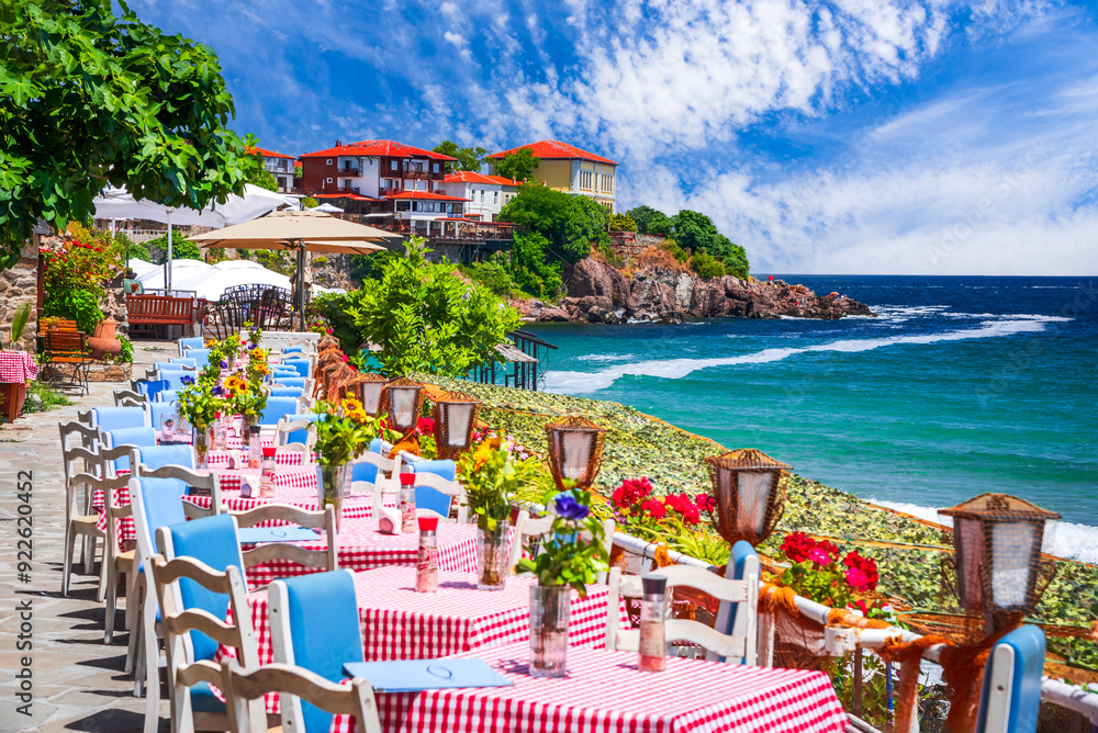 Sozopol, Bulgaria. Charming old town with tavernas on Black Sea coastline