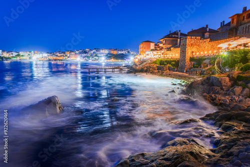 Sozopol, Bulgaria. Charming old town with tavernas on Black Sea coastline photo