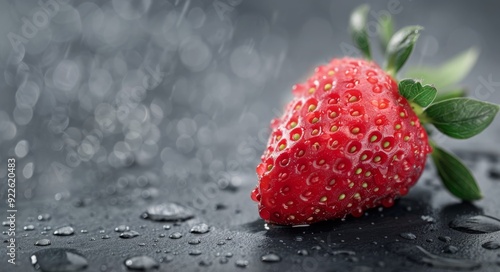 Freshly Picked Strawberry With Water Droplets On Dark Background