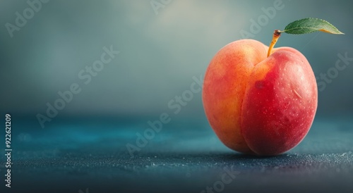 Ripe Peach With Leaf on Dark Surface