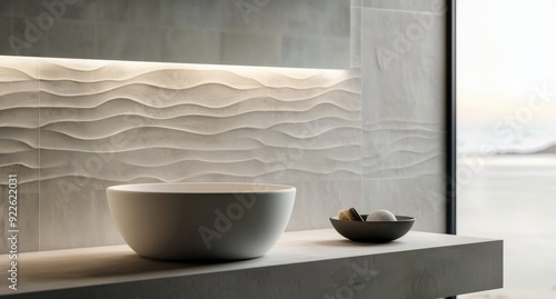 Modern Bathroom Sink Arrangement in Contemporary Design With Textured Wall