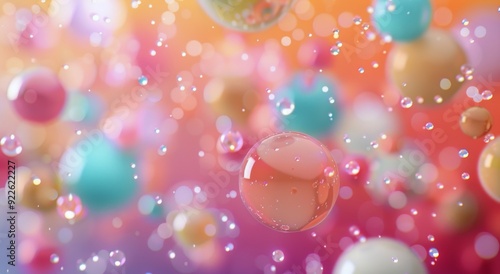 Colorful Floating Bubbles on a Soft Background in Bright Pastel Shades